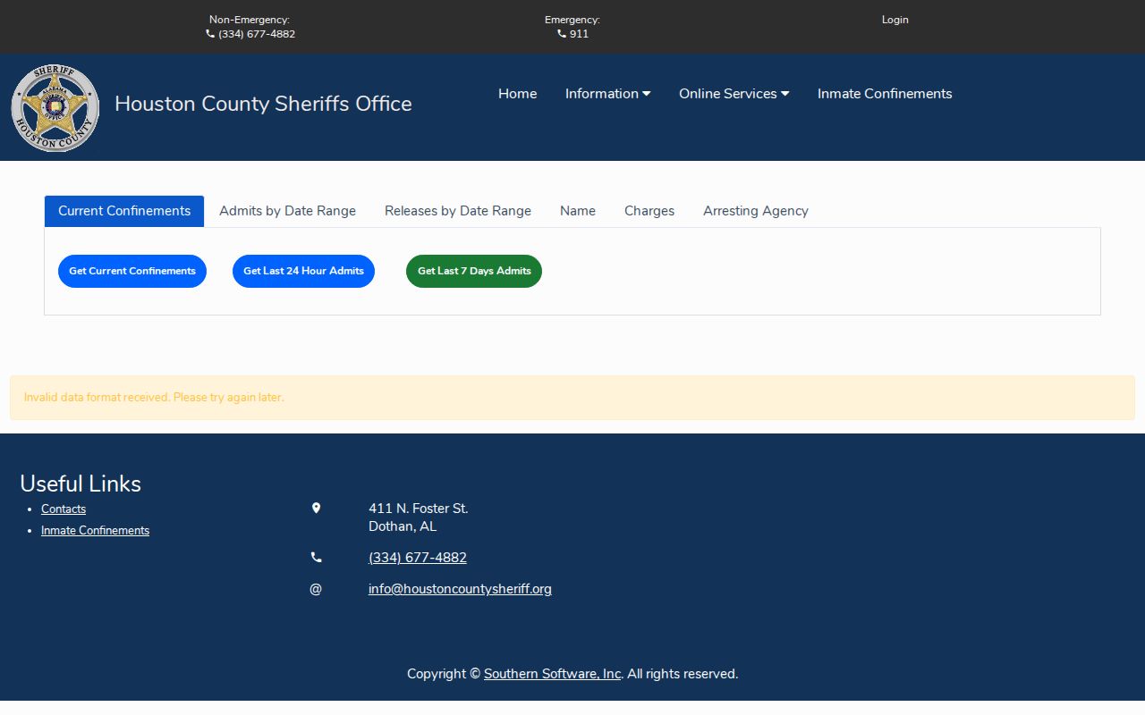 Houston County arrest lookup and recent booking search