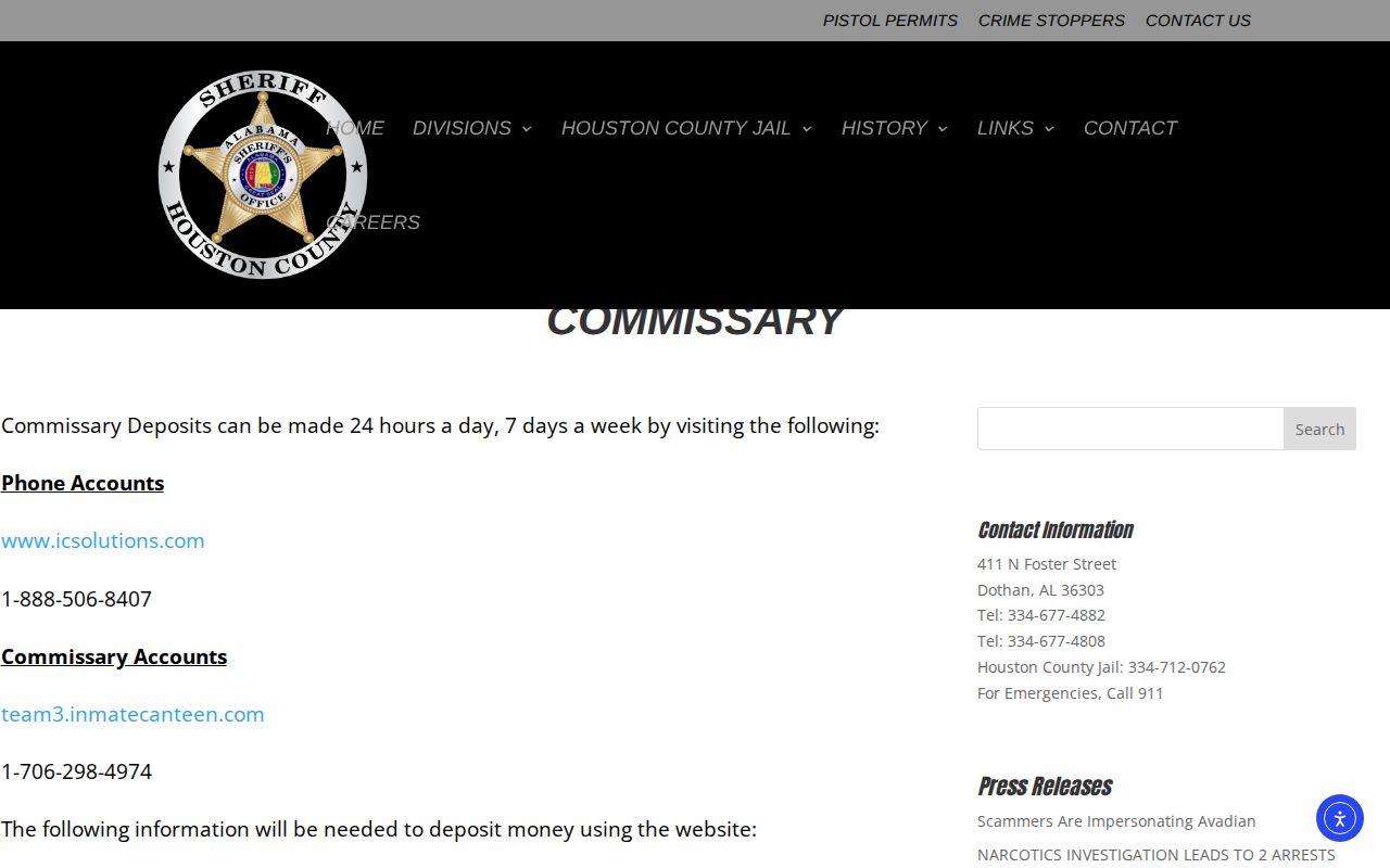 Houston County jail information related to an arrest and confinement