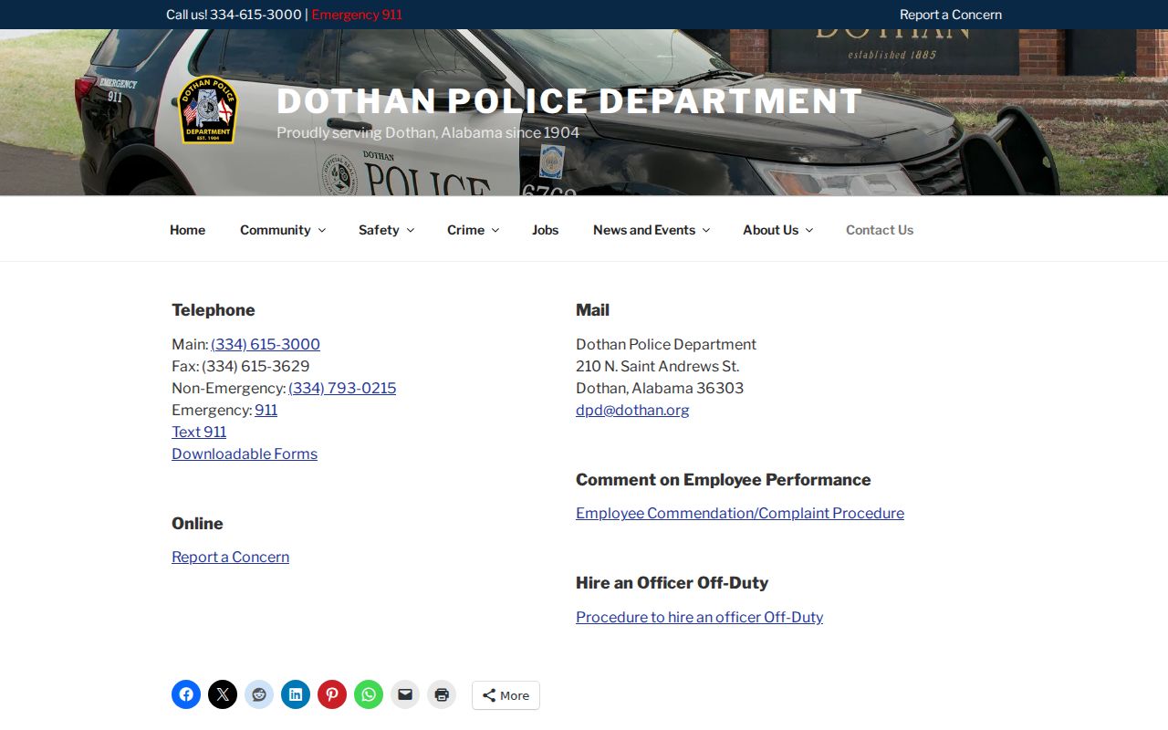 Dothan Police criminal records contact information