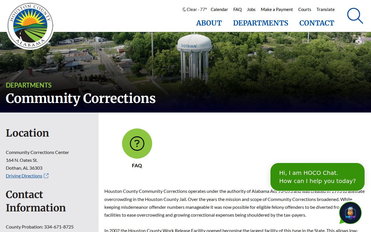 Houston County community corrections criminal record information