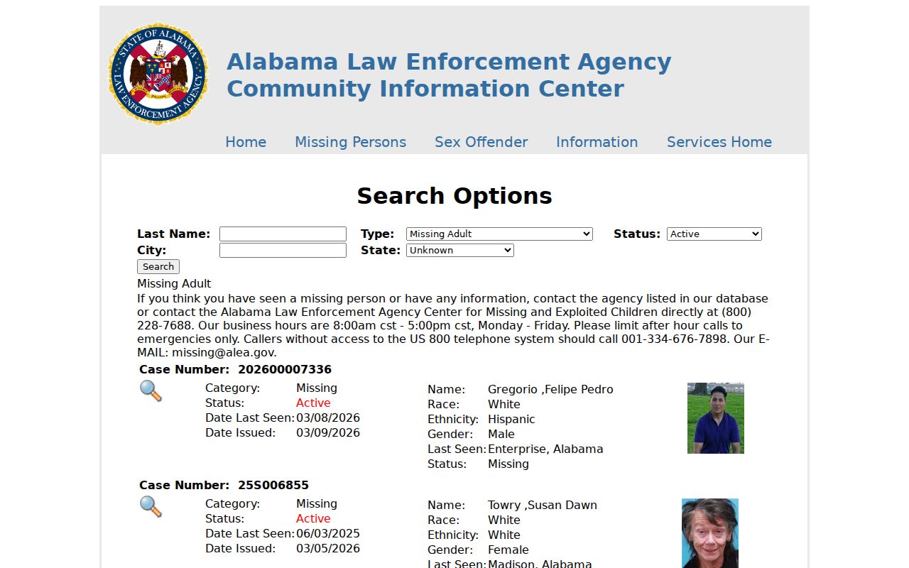 Houston County sex offender registry search fields in the Alabama system