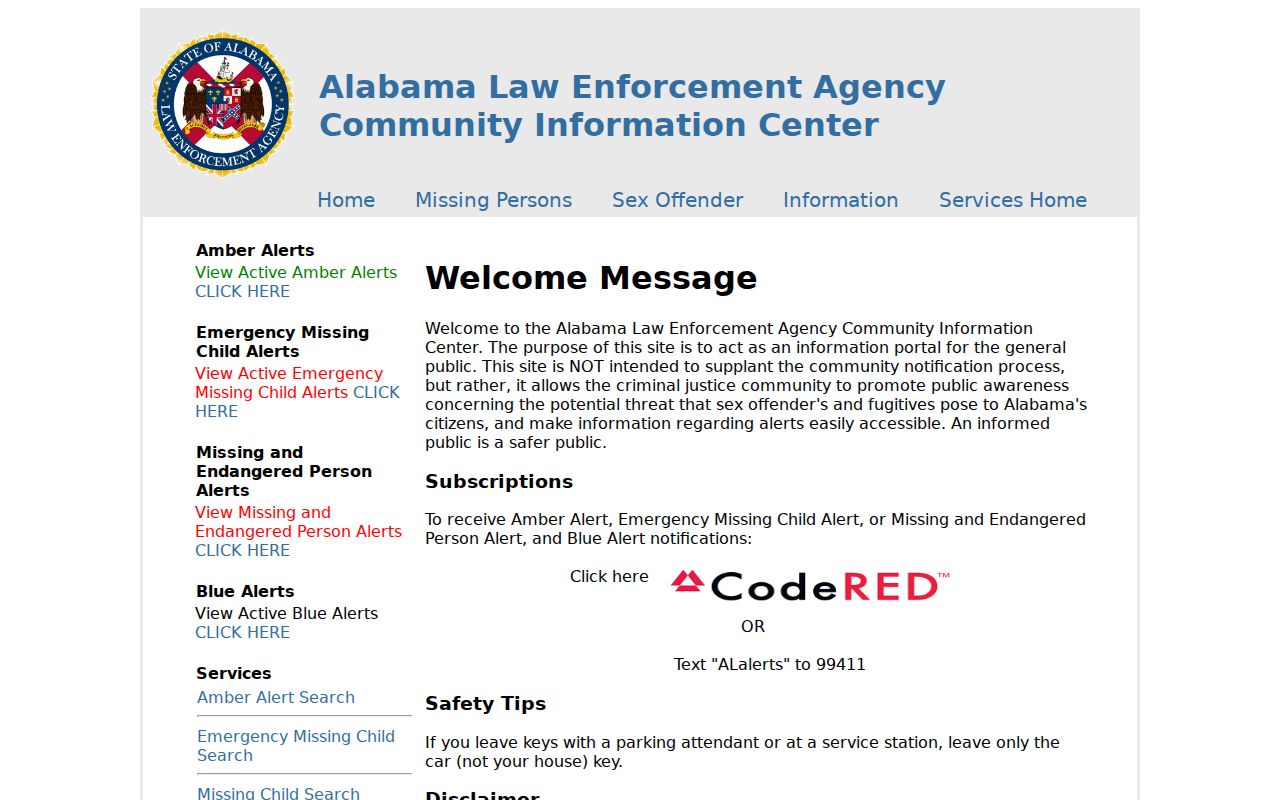 Houston County sex offender search at the ALEA Community Information Center